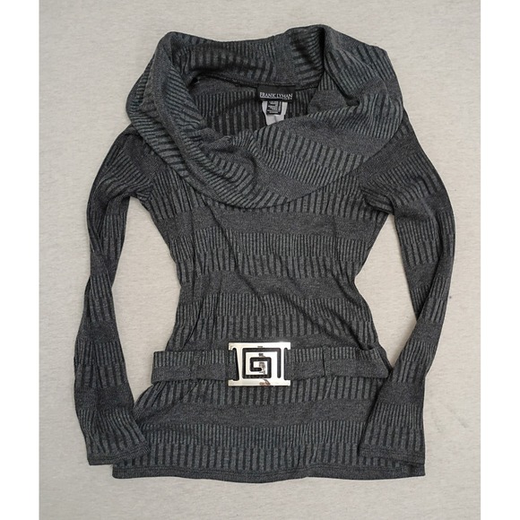 Frank Lyman Design Tops - Frank Lyman Grey Cowl Neck Belted Tunic Sweater Greek‎ Key Buckle Size 4 Y2K